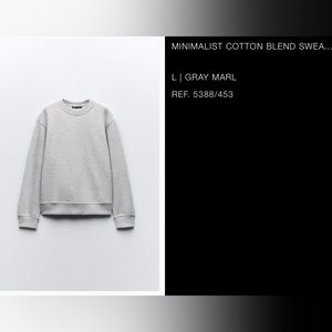 NWT ZARA MINIMALIST COTTON BLEND SWEATSHIRT